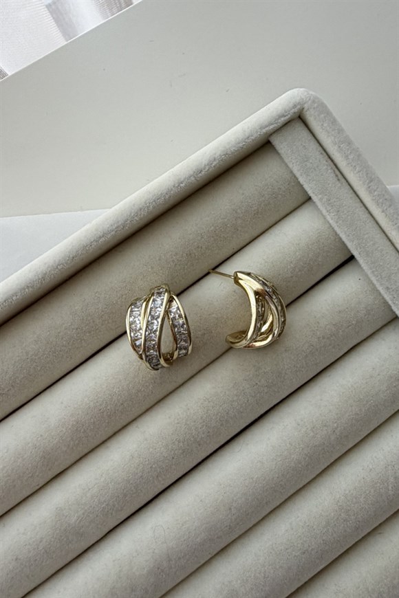 Xupıng Baget Taşlı Üç Sıralı Küpe