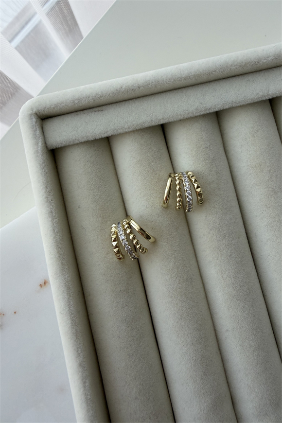 Xupıng Dört Sıralı Taş Detaylı Çoklu Görünümlü Küpe