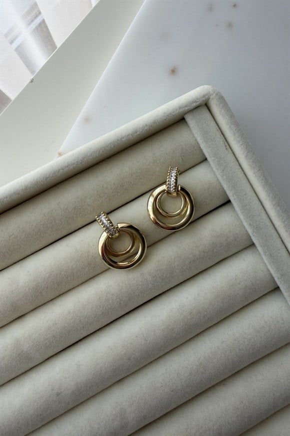Xupıng Halkası Baget Taşlı Plaka Daire Model Küpe