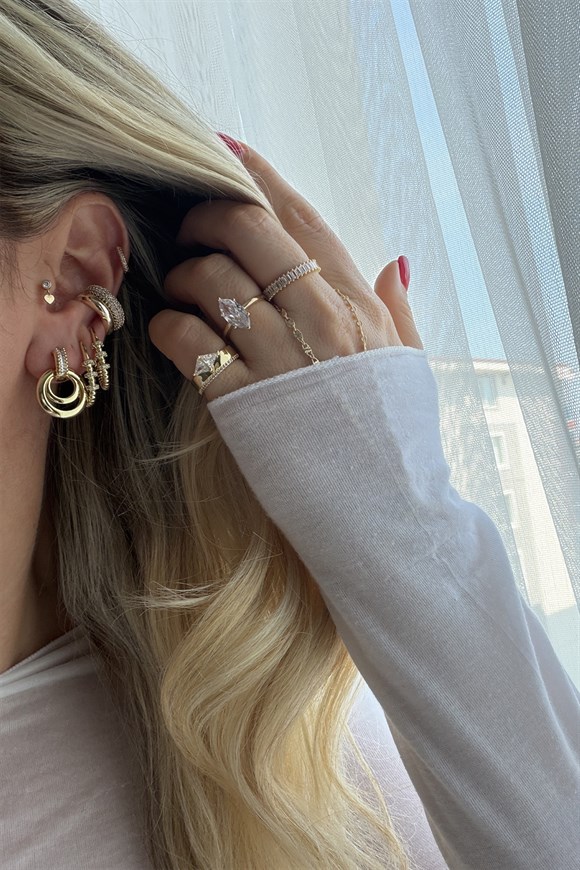 Xupıng Halkası Baget Taşlı Plaka Daire Model Küpe
