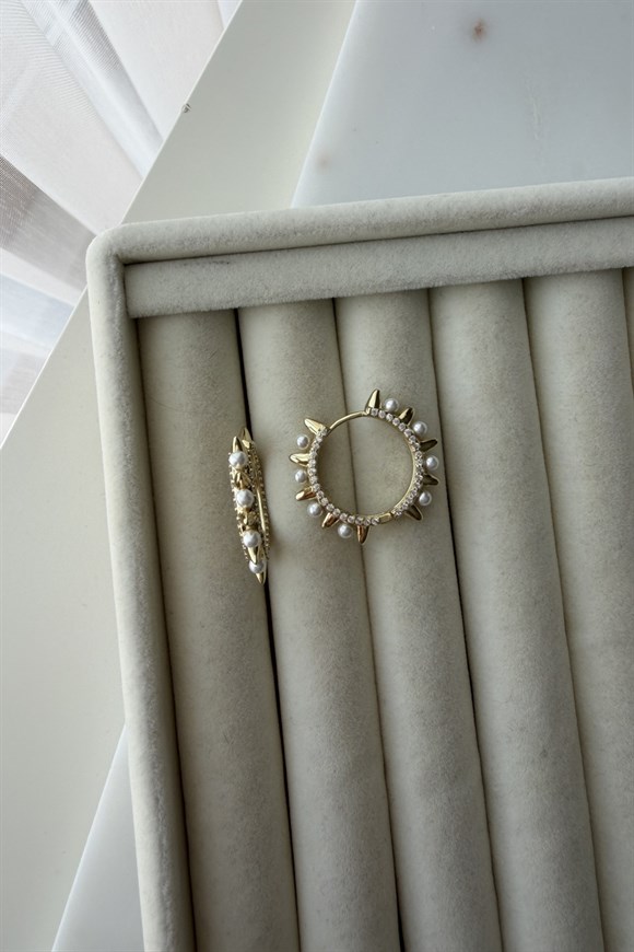 Xupıng İnci Detaylı Çivi Model Halka Küpe