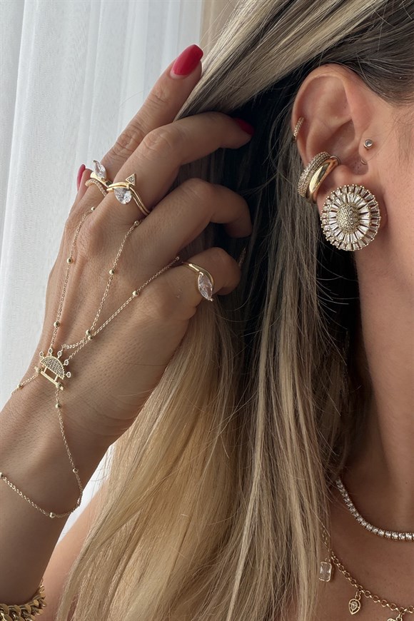 Xupıng Kristal Taşlı Büyük Oval Küpe