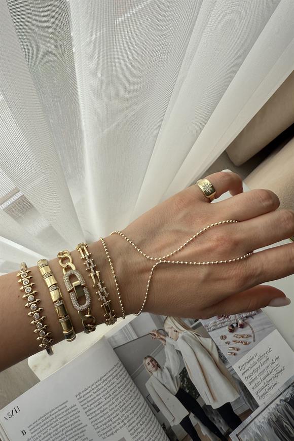 Xupıng Marka Model Taş Detaylı Gold Çivi Kelepçe Bileklik