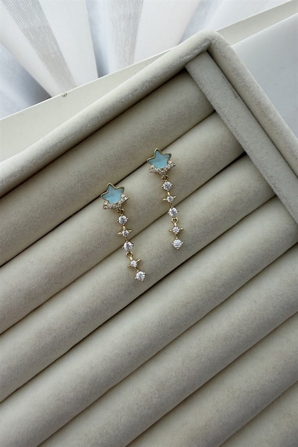 Xupıng Mavi Opal Taşlı Yıldız Küpe