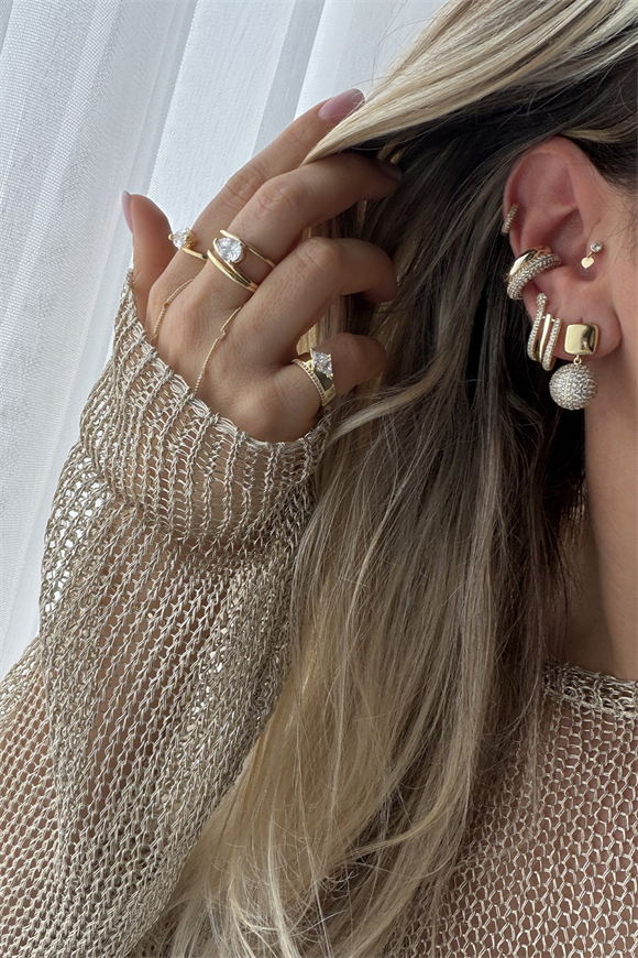 Xupıng Plaka Detaylı Üçlü Görünümlü Küpe