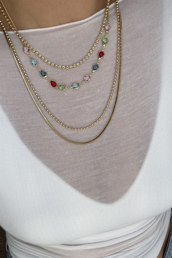 Xupıng Renkli Taşlı Kolye