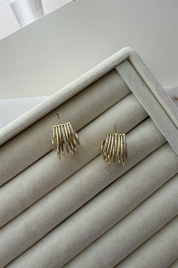 Xupıng Sıralı Tel Ve Taş Detaylı Halka Küpe