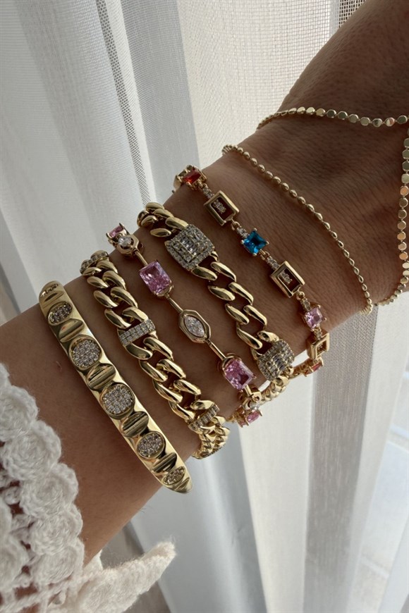 Xupıng Taş Detaylı Dalgalı Plaka  Model Kelepçe Bileklik