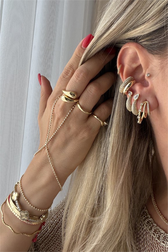 Xupıng Üç Sıralı Taşlı Halka Küpe