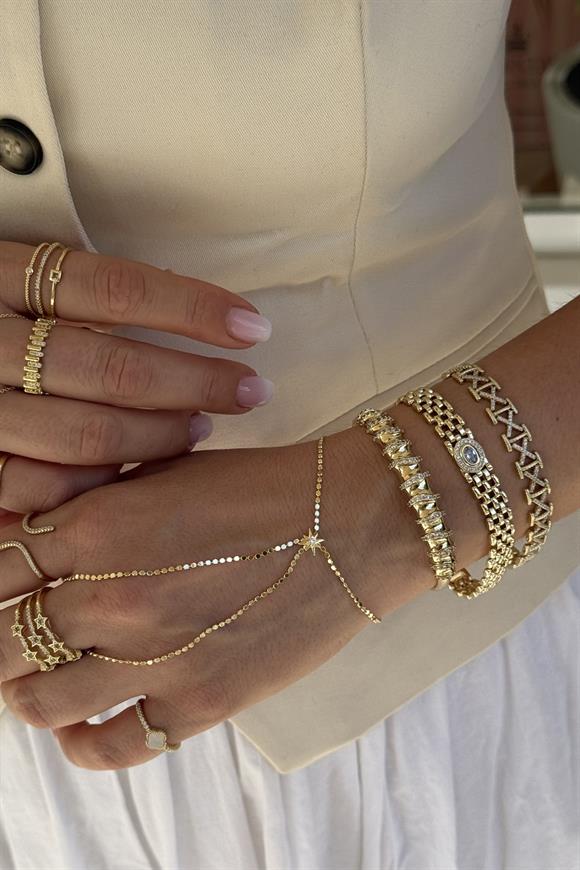 Xupıng Üstü Bombeli Taş Detaylı Kelepçe Bileklik