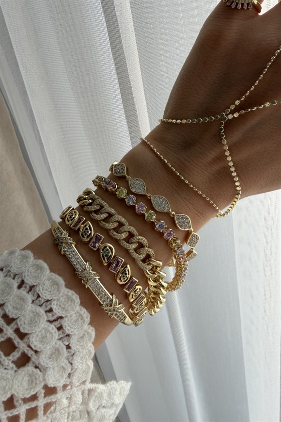 Xupıng  Zirkon Taşlı Marka Model X Model Kelepçe Bileklik