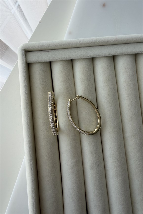 Xupıng Zirkon Taşlı Oval Küpe