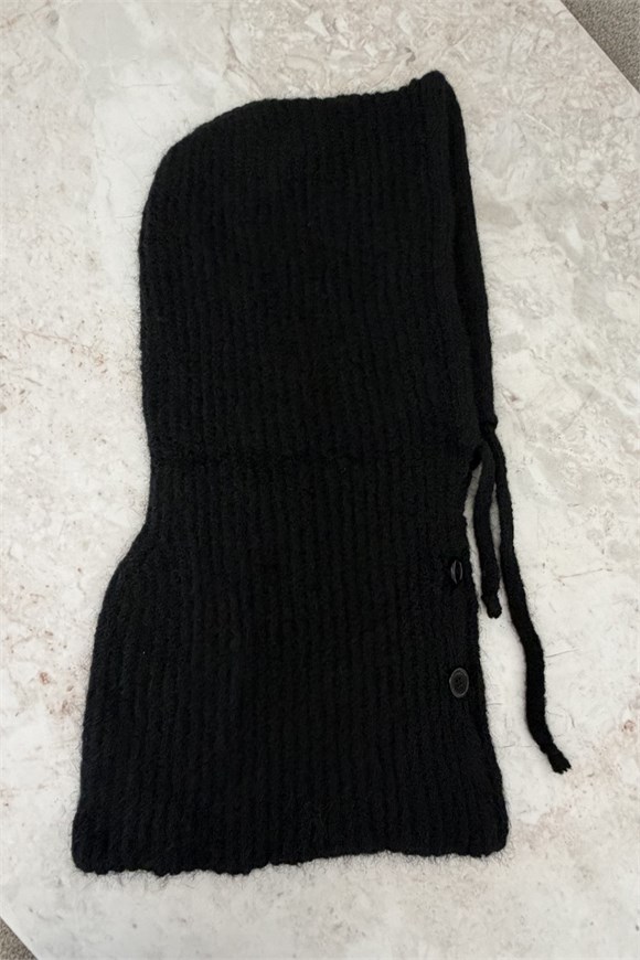 Yumuşak Dokulu Düğmeli Balaclava Siyah