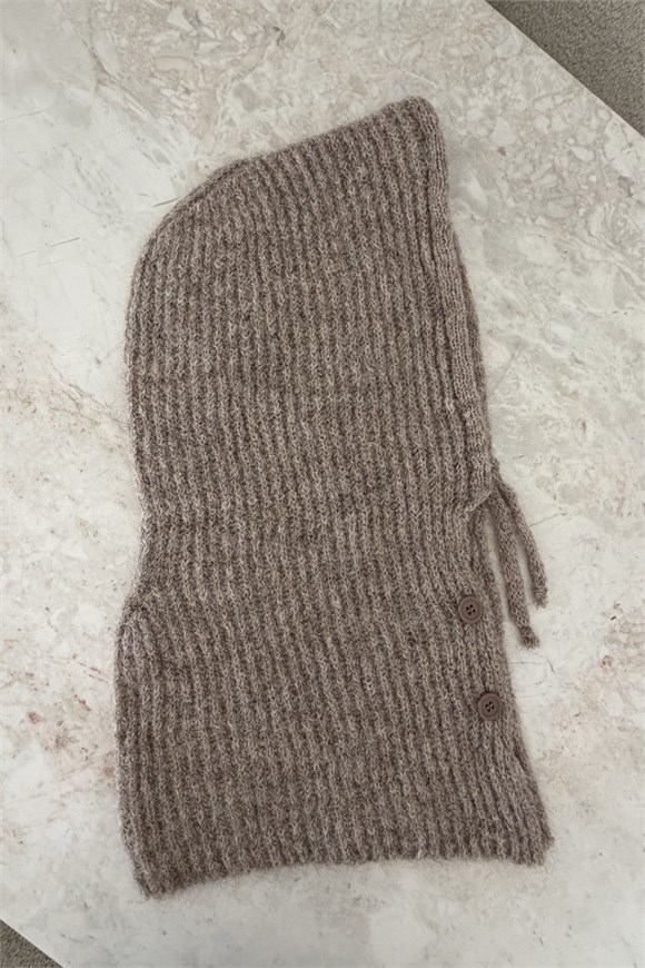 Yumuşak Dokulu Düğmeli Balaclava Vizon