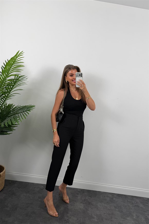 Zra Double Kumaş Pensli Flatolu Pantolon Siyah