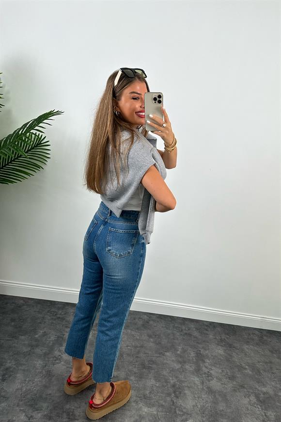 Zra Kesik Paça Flare Jean Deep Blue