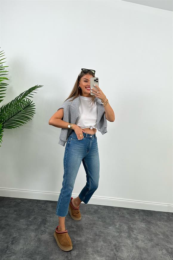 Zra Kesik Paça Flare Jean Deep Blue