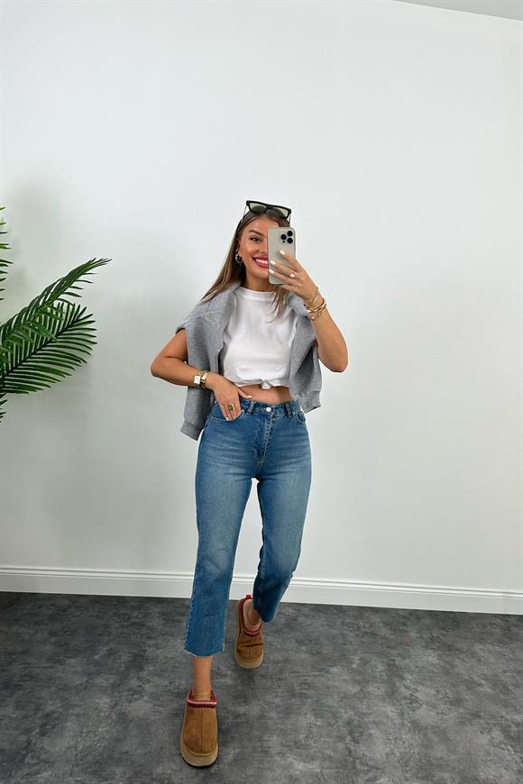 Zra Kesik Paça Flare Jean Deep Blue