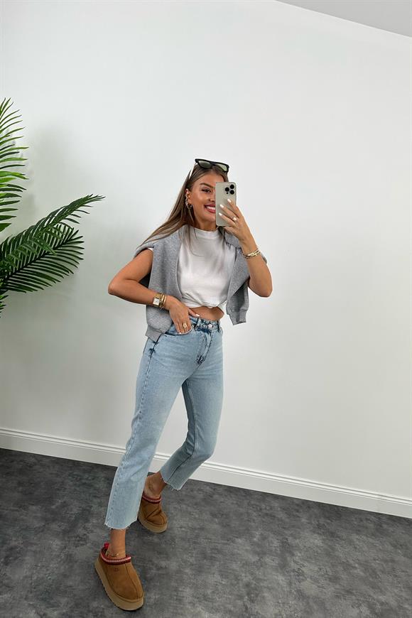 Zra Kesik Paça Flare Jean Light Blue