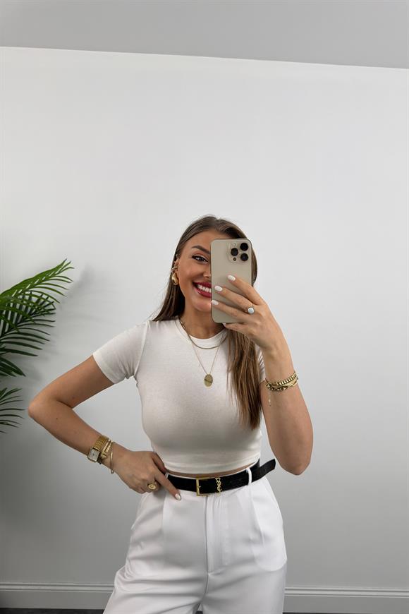 Zra Likralı Pamuklu Çelik Dokuma Basic Body Beyaz