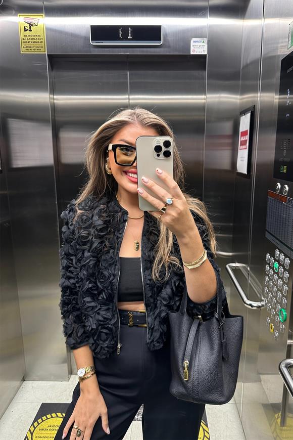 Zra Model 3 Boyutlu Gül Tasarımlı Bomber Ceket