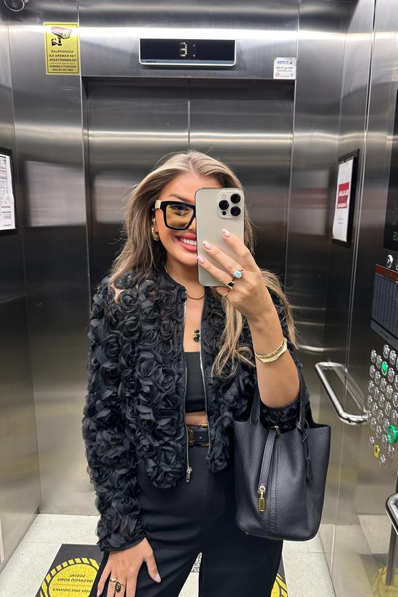 Zra Model 3 Boyutlu Gül Tasarımlı Bomber Ceket