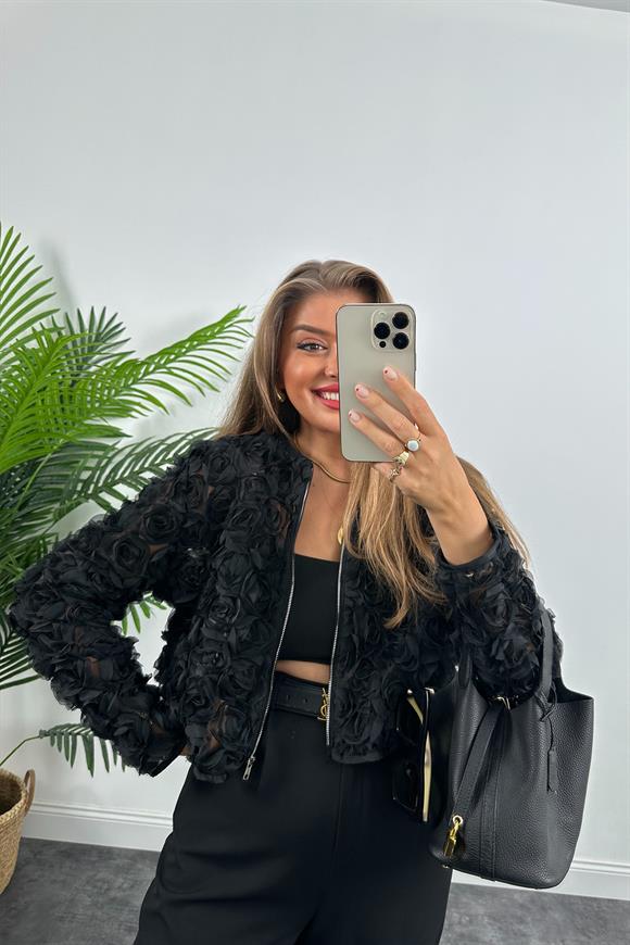 Zra Model 3 Boyutlu Gül Tasarımlı Bomber Ceket