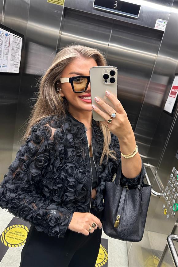 Zra Model 3 Boyutlu Gül Tasarımlı Bomber Ceket