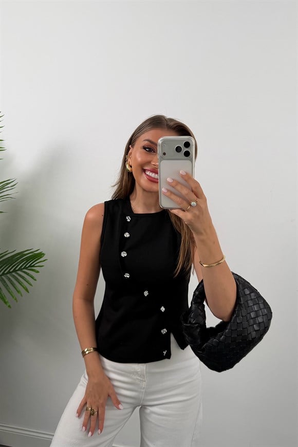 Zra Model Asimetrik Düğmeli Yelek Siyah  