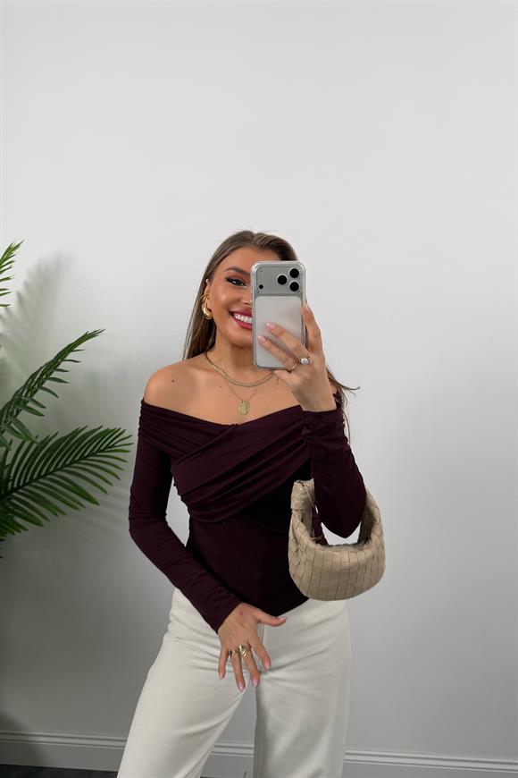 Zra Model Çapraz Yaka Likralı Sanddy Bluz Mürdüm