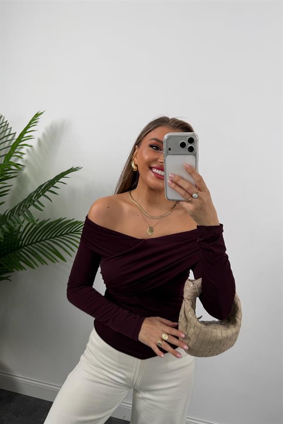 Zra Model Çapraz Yaka Likralı Sanddy Bluz Mürdüm