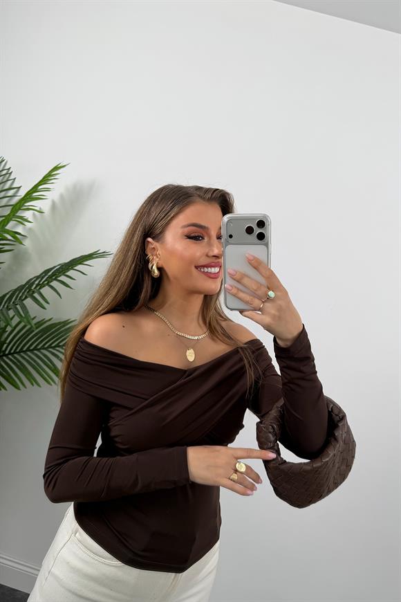 Zra Model Çapraz Yaka Likralı Sanddy Bluz Acı Kahve