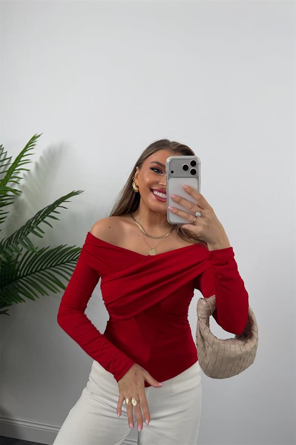 Zra Model Çapraz Yaka Likralı Sanddy Bluz Kırmızı