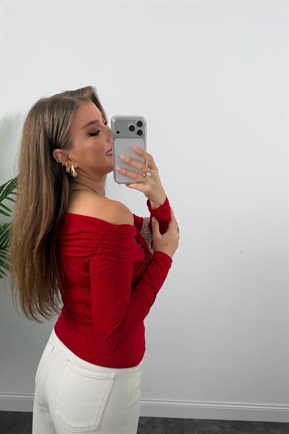 Zra Model Çapraz Yaka Likralı Sanddy Bluz Kırmızı