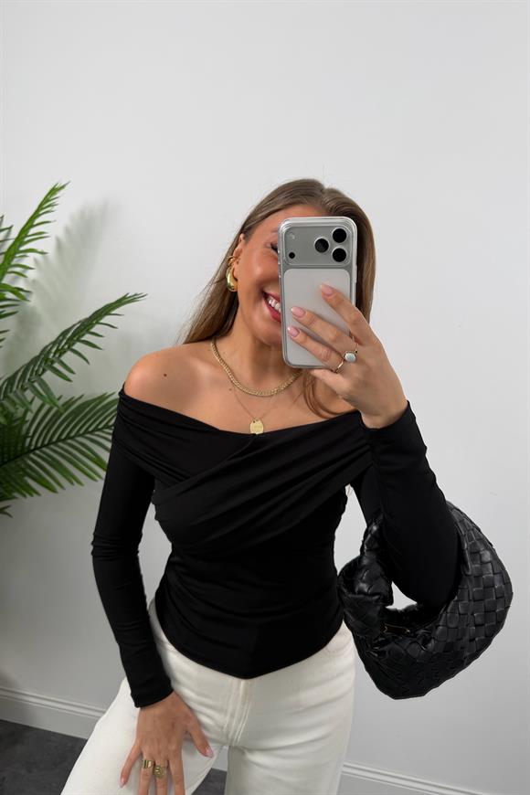 Zra Model Çapraz Yaka Likralı Sanddy Bluz Siyah