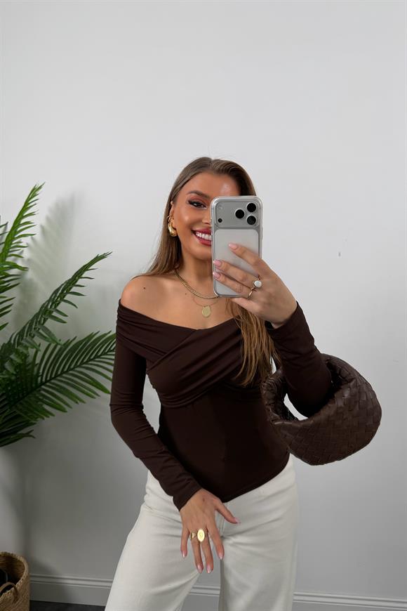Zra Model Çapraz Yaka Likralı Sanddy Bluz Acı Kahve