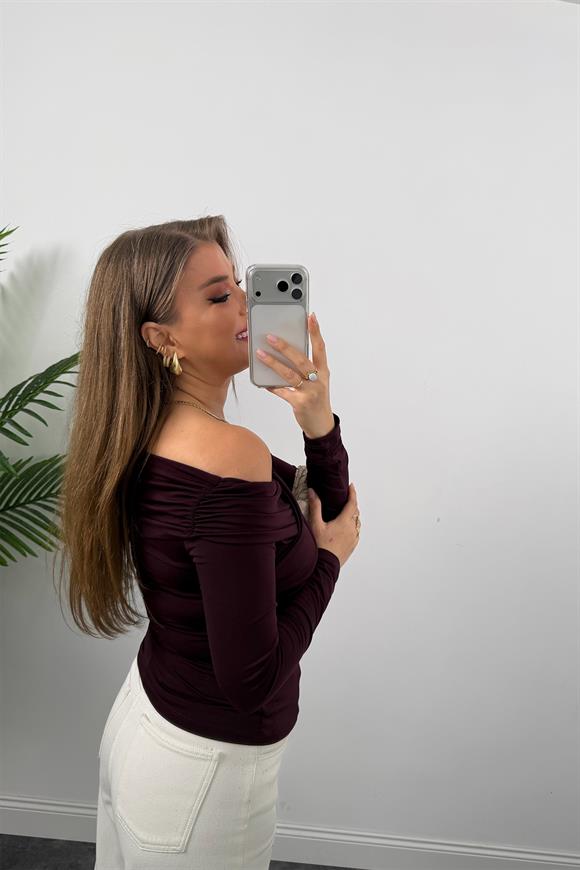 Zra Model Çapraz Yaka Likralı Sanddy Bluz Mürdüm