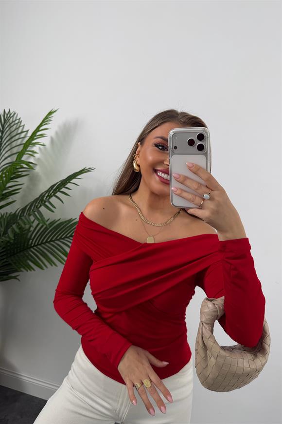 Zra Model Çapraz Yaka Likralı Sanddy Bluz Kırmızı