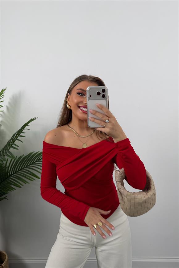Zra Model Çapraz Yaka Likralı Sanddy Bluz Kırmızı