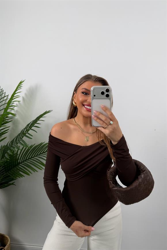 Zra Model Çapraz Yaka Likralı Sanddy Bluz Acı Kahve