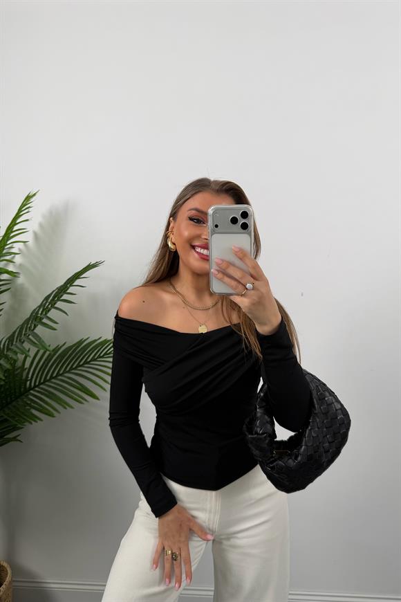 Zra Model Çapraz Yaka Likralı Sanddy Bluz Siyah
