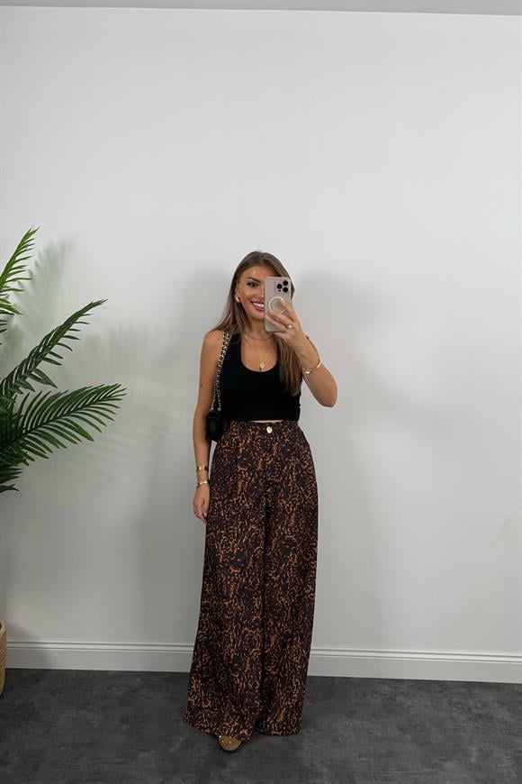 Zra Model Dökümlü Kumaş Leopar Palazzo Pantolon