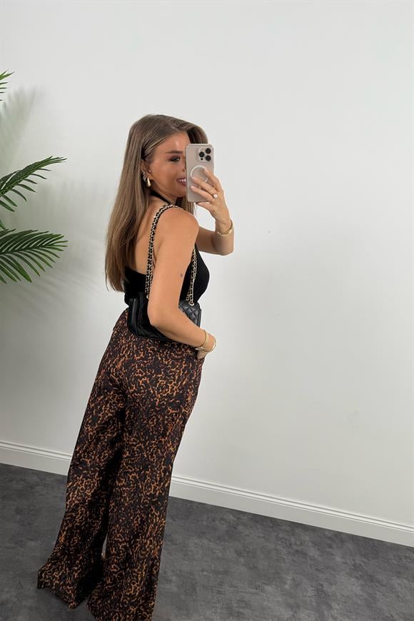 Zra Model Dökümlü Kumaş Leopar Palazzo Pantolon