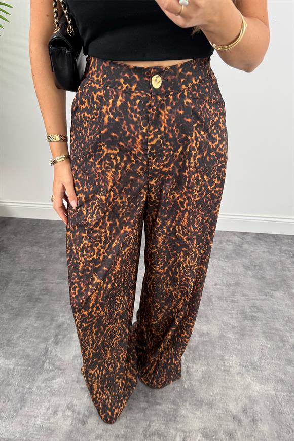 Zra Model Dökümlü Kumaş Leopar Palazzo Pantolon