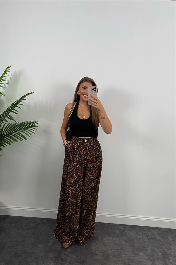 Zra Model Dökümlü Kumaş Leopar Palazzo Pantolon