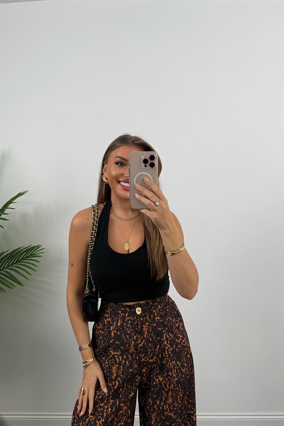 Zra Model Dökümlü Kumaş Leopar Palazzo Pantolon