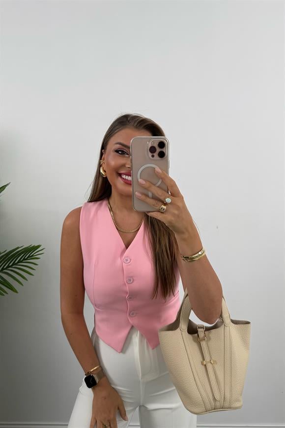 Zra Model Double Atlas Kumaş Astarlı Basic Yelek Tatlı Pembe