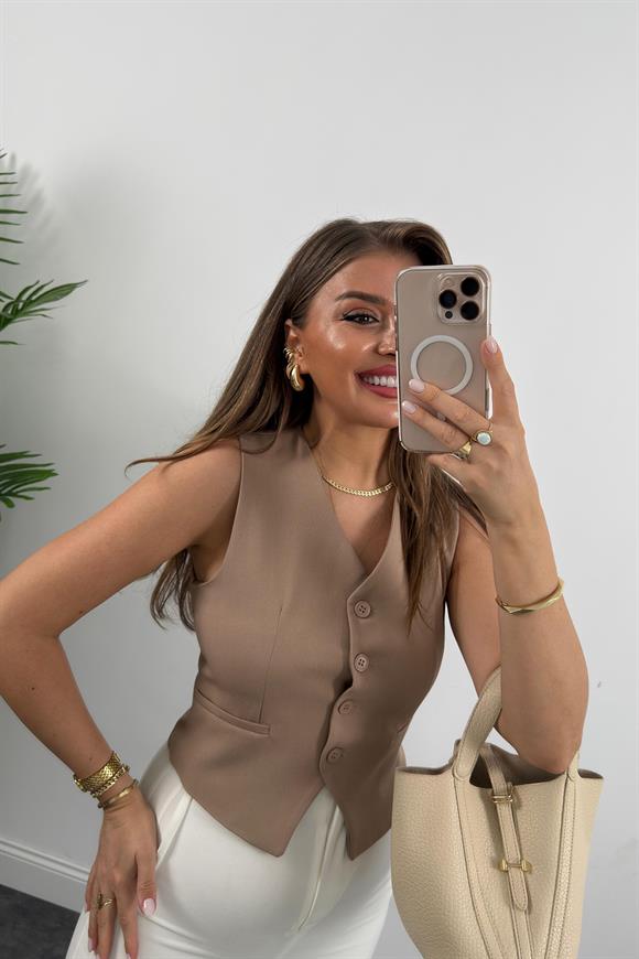 Zra Model Double Atlas Kumaş Astarlı Basic Yelek Vizon