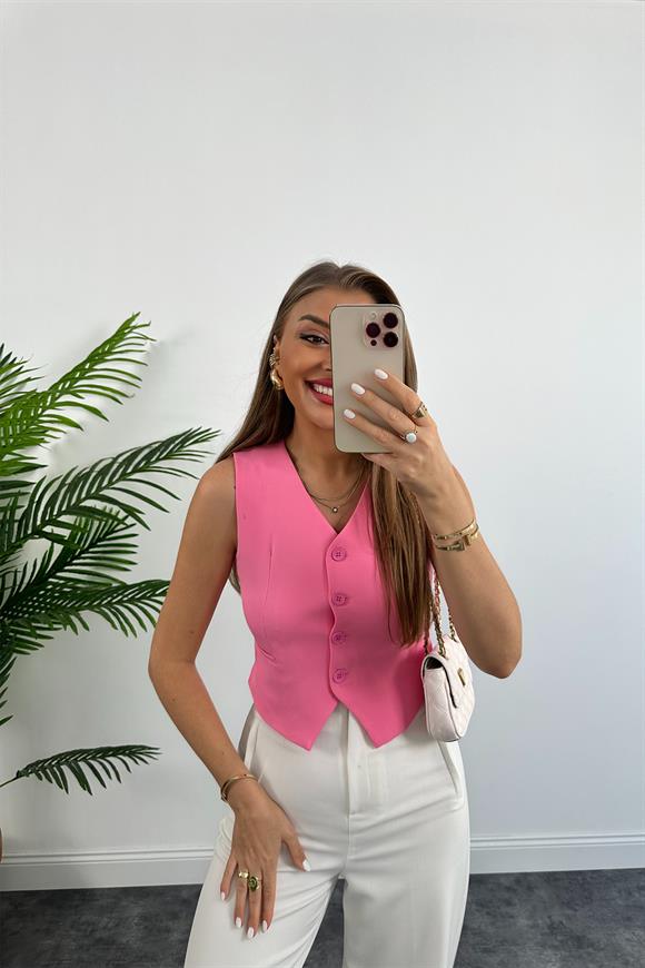 Zra Model Double Atlas Kumaş Astarlı Basic Yelek Pembe