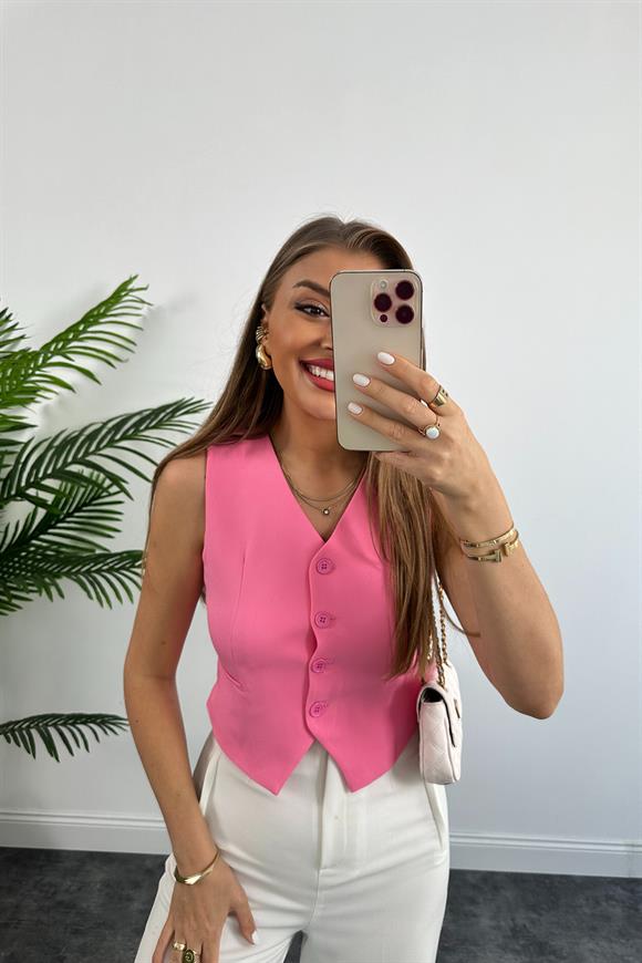 Zra Model Double Atlas Kumaş Astarlı Basic Yelek Pembe